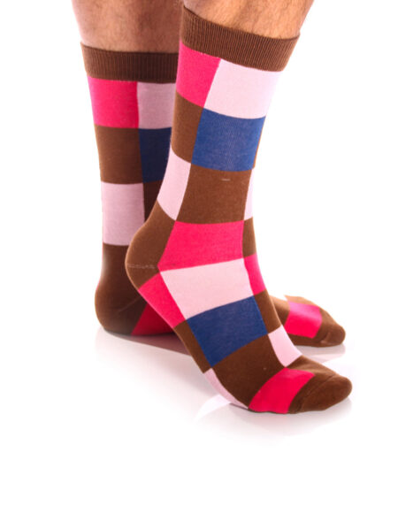 Men's Colorful Pink Brown & Blue Squares Socks - Amedeo Exclusive