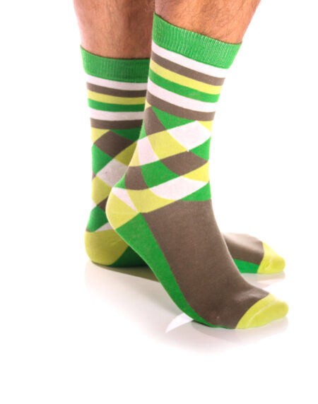 Men's Colorful Green Grey & White Socks - Amedeo Exclusive