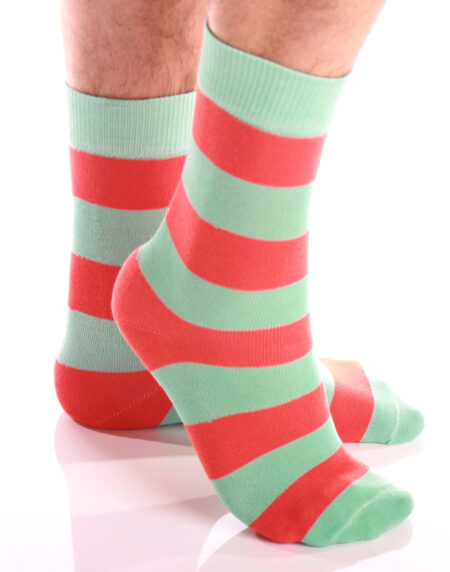 Men's Colorful Light Green & Orange Thick Lines Socks - Amedeo Exclusive