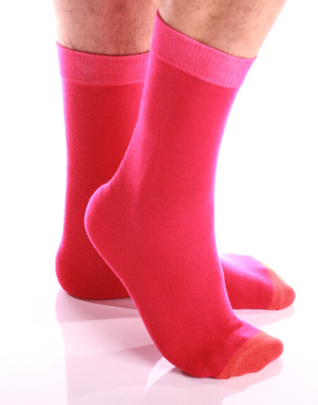 Men's Colorful Solid Pink with Orange Socks - Amedeo Exclusive