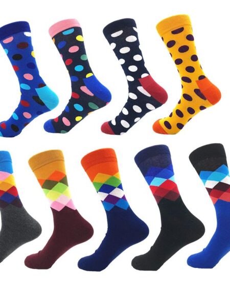 Men's Multicolor Dots & Diamond Shapes 9pk Assorted Bundle Colorful Socks - Amedeo Exclusive