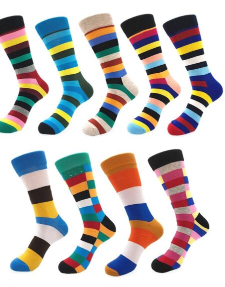 Men's Multicolor Stripes 9pk Assorted Bundle Colorful Socks - Amedeo Exclusive