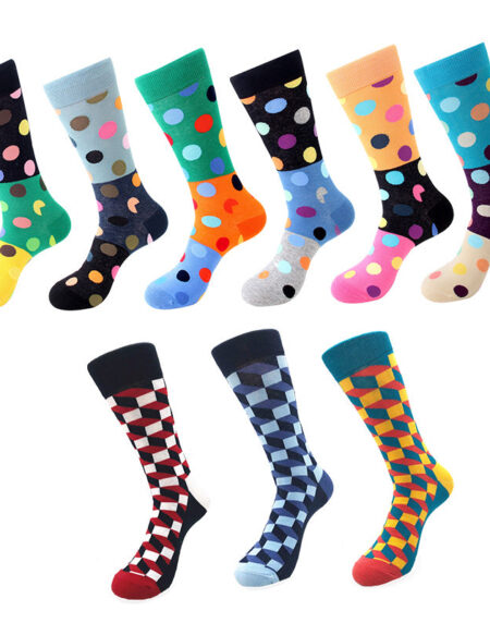 Men's Multicolor Big Dots & Rectangle Pattern 9pk Assorted Bundle Colorful Socks - Amedeo Exclusive