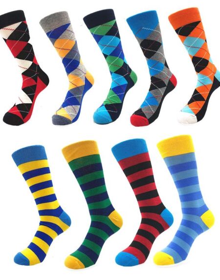 Men's Multicolor Shapes Pattern 9pk Assorted Bundle Colorful Socks - Amedeo Exclusive