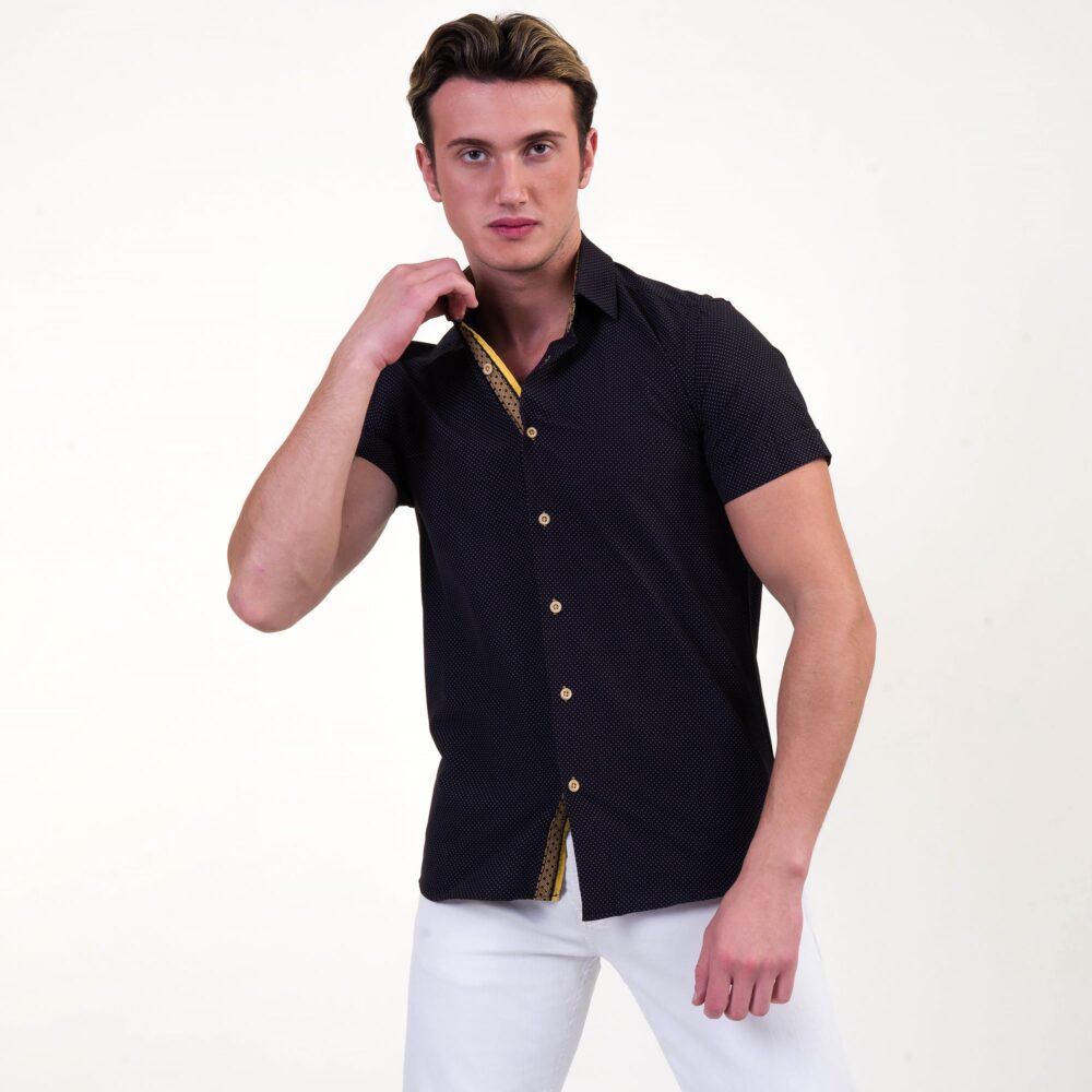 Black and Gold Mens Short Sleeve Button up Shirts  Tailored Slim Fit  Cotton Dress Shirts  Amedeo Exclusive
