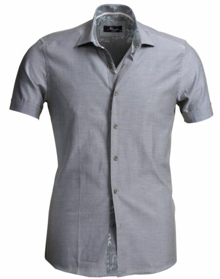 European Tailored Slim Fit Soft Cotton Men's Dark Silver Short Sleeve Button Up Shirt - Amedeo Exclusive