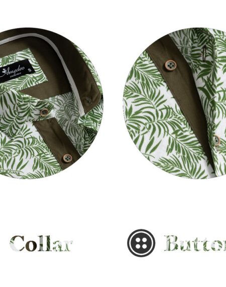 European Tailored Slim Fit Soft Cotton Men's Parrot Green Short Sleeve Button Up Shirt - Amedeo Exclusive