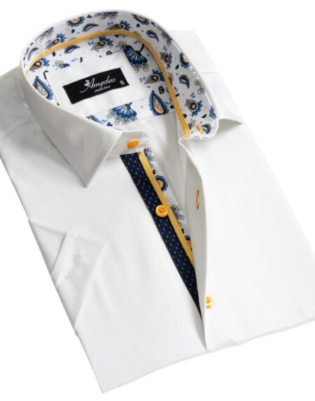 Amedeo Men's Short Sleeve Button up White Shirt - Amedeo Exclusive