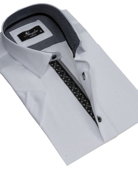 Solid White Mens Short Sleeve Button up Shirts  Tailored Slim Fit Cotton Dress  Shirts  Amedeo Exclusive