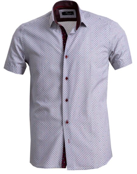 Men's Button down Tailor Fit Soft 100% Cotton Short Sleeve Dress Shirt Beige Burgundy casual And Formal - Amedeo Exclusive