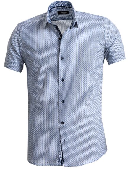 Men's Button down Tailor Fit Soft 100% Cotton Short Sleeve Dress Shirt Blue Grey casual And Formal - Amedeo Exclusive