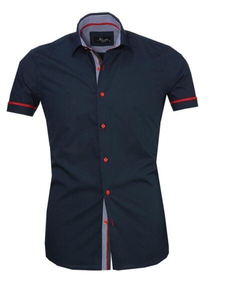 Men's Button down Tailor Fit Soft 100% Cotton Short Sleeve Dress Shirt Solid Navy Blue casual And Formal - Amedeo Exclusive