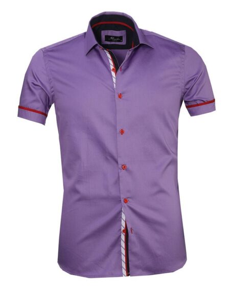 Men's Button down Tailor Fit Soft 100% Cotton Short Sleeve Dress Shirt Solid Light Purple casual And Formal - Amedeo Exclusive
