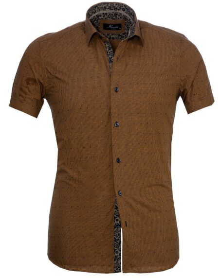 Men's Button down Tailor Fit Soft 100% Cotton Short Sleeve Dress Shirt Light Brown casual And Formal - Amedeo Exclusive