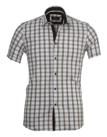 Men's Button down Tailor Fit Soft 100% Cotton Short Sleeve Dress Shirt White Check casual And Formal - Amedeo Exclusive