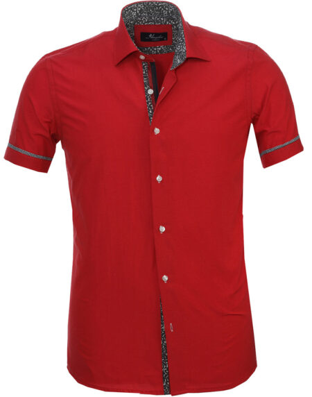 Men's Button down Tailor Fit Soft 100% Cotton Short Sleeve Dress Shirt Solid Red with Paisley casual And Formal - Amedeo Exclusive