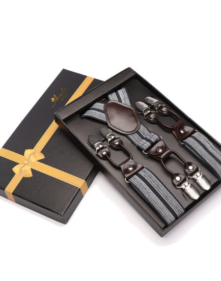 Men's Y Back -  Strap Dual Clip Grey High Quality Premium Suspenders - Amedeo Exclusive