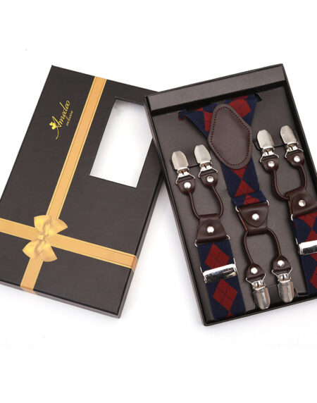 Men's Dual Clip Y Back - Red Blue Checkers High Quality Premium Suspenders - Amedeo Exclusive