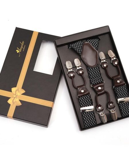 Men's Dual Clip Y Back Adjustable Strap Black White High Quality Premium Suspenders - Amedeo Exclusive