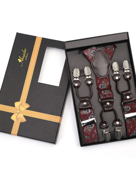 Men's Dual Clip Y Back  Strap Burgundy High Quality Premium Suspenders - Amedeo Exclusive