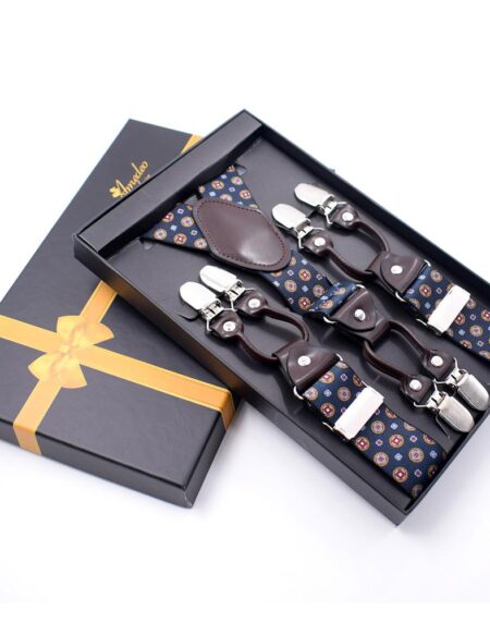 Men's Elastic Y Blue Colorful Strap Dual Clip on High Quality Premium Suspenders - Amedeo Exclusive