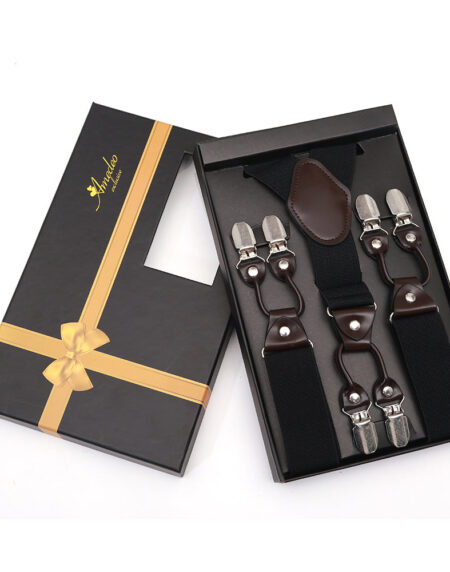 Men's Dual Clip Y Back Strap Solid Black High Quality Premium Suspenders - Amedeo Exclusive
