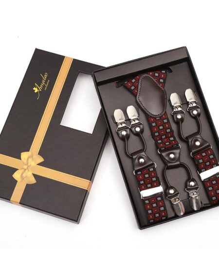 Men's Dual Clip Y Back - Strap Black & Red High Quality Premium Suspenders - Amedeo Exclusive