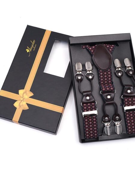 Men's Elastic Y Blue & Red Strap Dual Clip on High Quality Premium Suspenders - Amedeo Exclusive