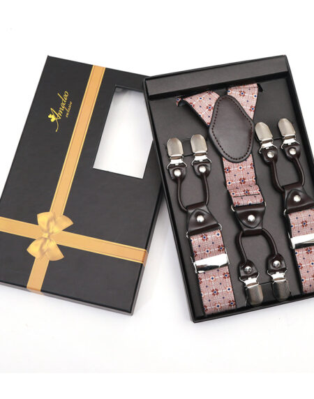 Men's Dual Clip Y Back - Light Tan Floral High Quality Premium Suspenders - Amedeo Exclusive