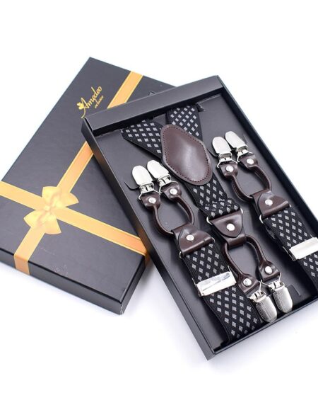 Men's Dual Clip Y Back Adjustable Strap Black Grey High Quality Premium Suspenders - Amedeo Exclusive