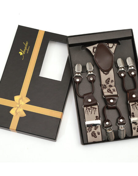 Men's Dual Clip Y Back Adjustable Strap Light Tan High Quality Premium Suspenders - Amedeo Exclusive