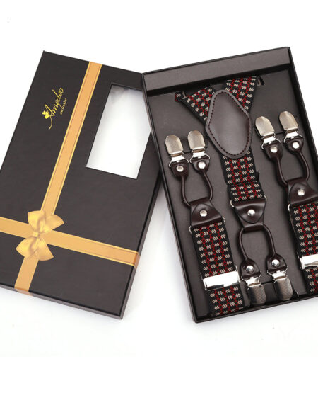 Men's Dual Clip Y Back Adjustable Strap Black Red High Quality Premium Suspenders - Amedeo Exclusive