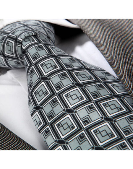 Men's jacquard Black Grey Squares Premium Neck Tie With Gift Box - Amedeo Exclusive