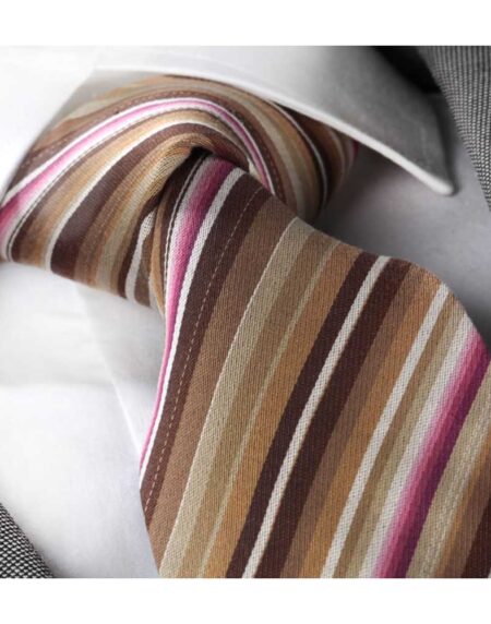 Men' s Fashion Brown White Pink Neck Tie With Gift Box - Amedeo Exclusive