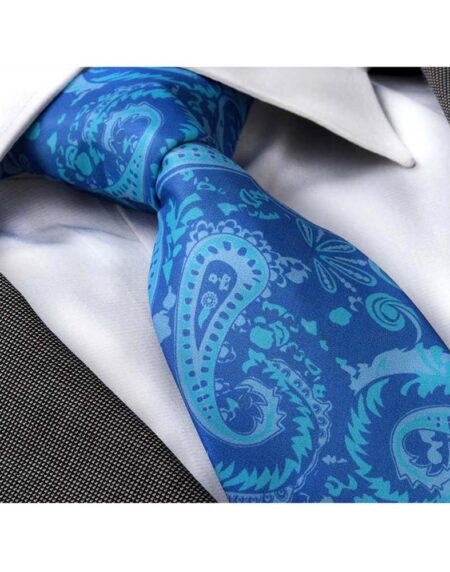 Men's Fashion Blue Flower Textured Silk Neck Tie With Gift Box - Amedeo Exclusive