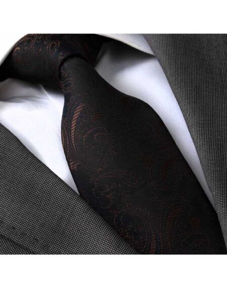 Men's Fashion Black Reddish Paisley Silk Neck Tie With Gift Box - Amedeo Exclusive