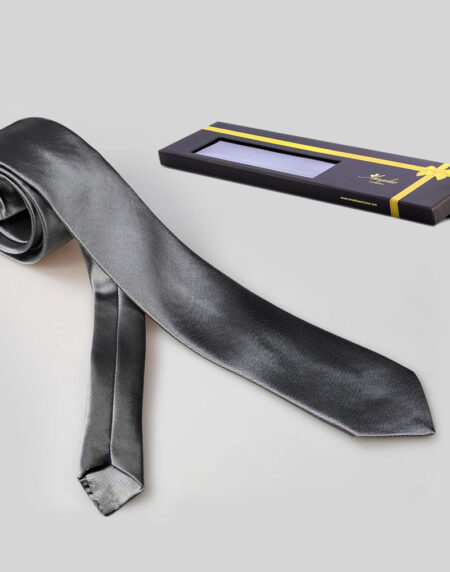 Men's Fashion Dark Grey Silk Neck Tie With Gift Box - Amedeo Exclusive