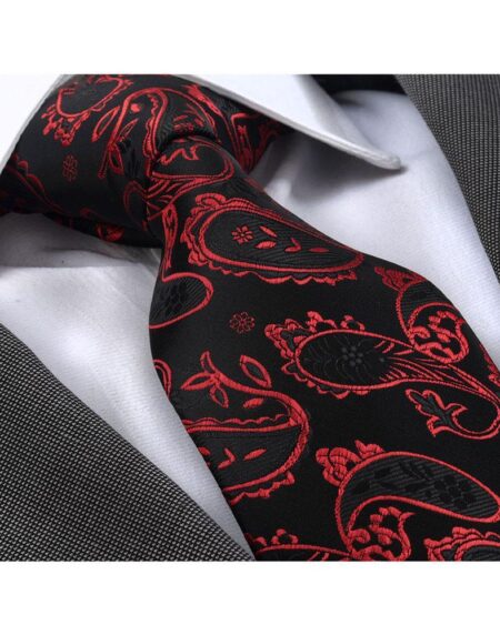 Men's Fashion Red Black Paisley Neck Tie Gift box - Amedeo Exclusive