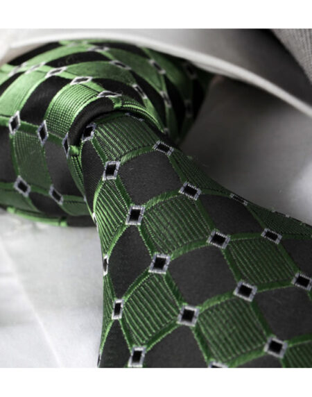 Men's Fashion Green Black Checkers Tie Silk Neck Tie Gift Box - Amedeo Exclusive
