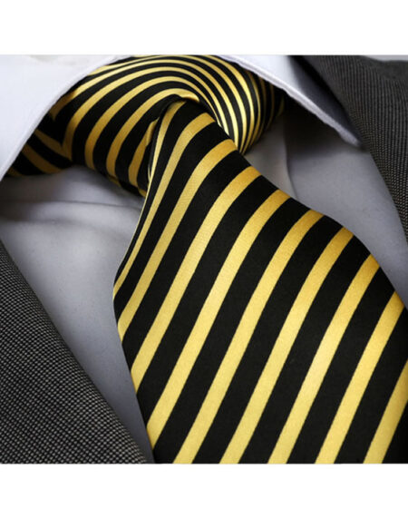 Men's Fashion Black Yellow Stripes Silk Neck Tie With Gift Box - Amedeo Exclusive