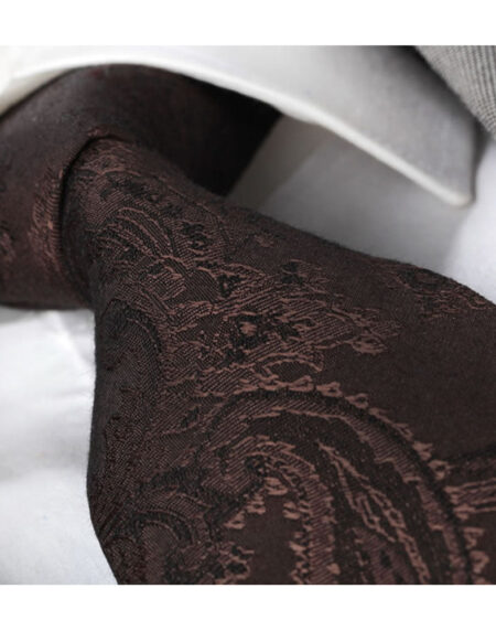 Men's Fashion Solid Brown Paisley Silk Neck Tie With Gift Box - Amedeo Exclusive