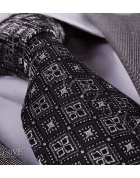 Men's jacquard Silver & Black Design Premium Neck Tie With Gift Box - Amedeo Exclusive