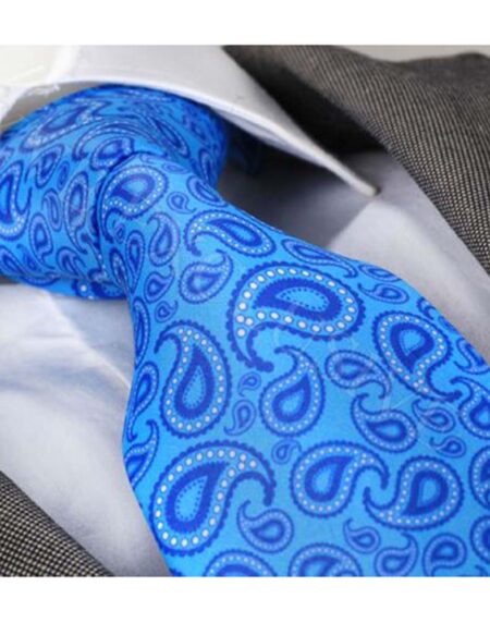 Men's jacquard Aqua Blue Paisley Premium Neck Tie With Gift Box - Amedeo Exclusive