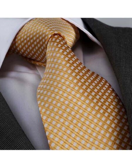 Men's jacquard Silver & Gold Checkers Premium Neck Tie With Gift Box - Amedeo Exclusive