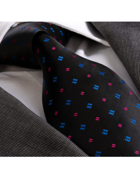 Men's jacquard Black with Metallic Blue & Pink Premium Neck Tie With Gift Box - Amedeo Exclusive