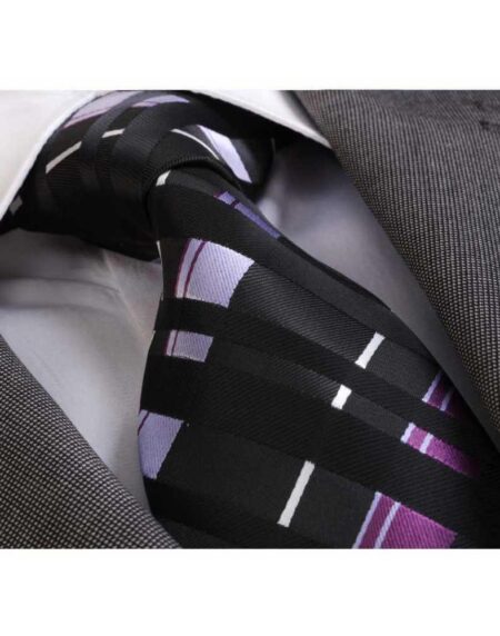 Men's Fashion Black Purple White Squares Neck Tie Gift box - Amedeo Exclusive