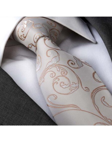 Men's Fashion White Gold Paisley Silk Neck Tie With Gift Box - Amedeo Exclusive