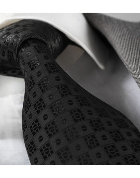 Men's Fashion Black Squares Tie Silk Neck Tie Gift Box - Amedeo Exclusive