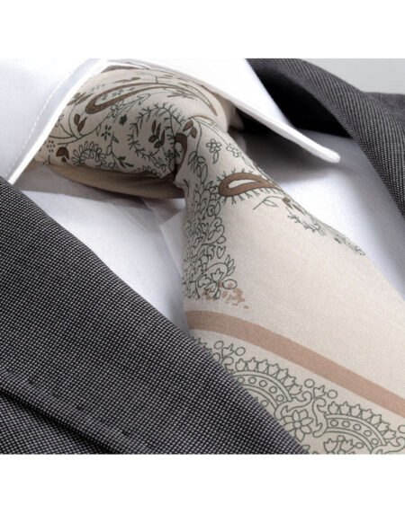 Men's jacquard Cream Paisley Premium Neck Tie With Gift Box - Amedeo Exclusive