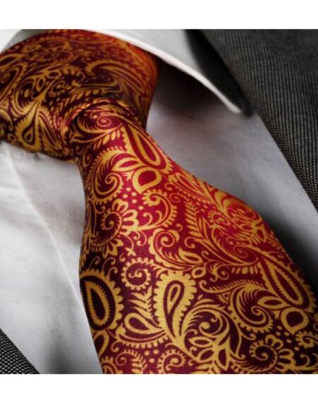 Men's jacquard Gold Pink Purple Paisley Premium Neck Tie With Gift Box - Identical - Amedeo Exclusive